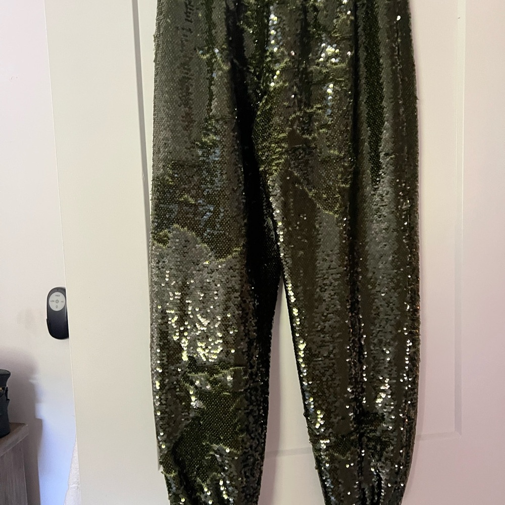 Cinq a Sept Green Sequin Kids Joggers